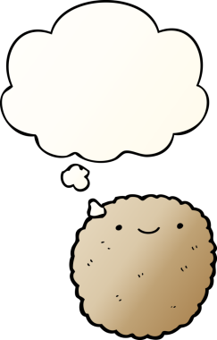 Düşünce baloncuklu çizgi film bisküvisi, bir insan tarafından çizilmiş düzgün bir gradyan stil.