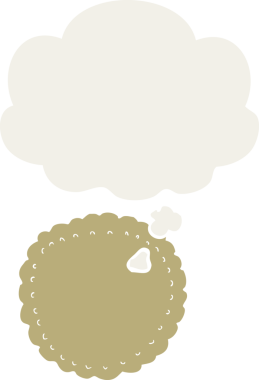 Düşünce baloncuklu çizgi film bisküvisi insan tarafından çizilmiş.