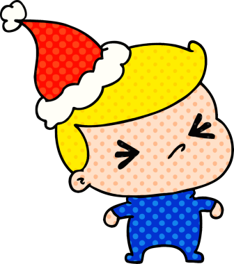 Bir insan tarafından çizilmiş Kawaii çocuğunun el çizimi Noel karikatürü.