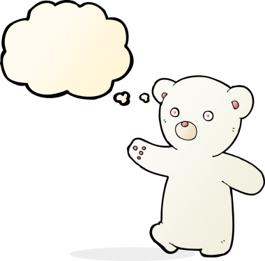 Bir insan tarafından çizilmiş düşünce baloncuklu kutup ayısı yavrusu.