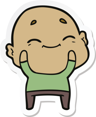 Bir insan tarafından çizilmiş mutlu kel bir adamın çıkartması.