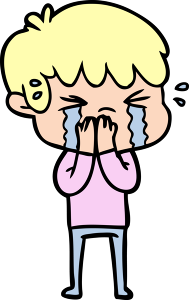 Bir insan tarafından çizilmiş ağlayan çizgi film çocuğu.