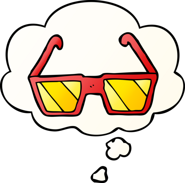 Düşünce baloncuklu çizgi film gözlükleri bir insan tarafından çizilmiş.