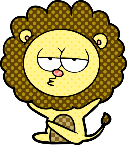 Bir insan tarafından çizilmiş canı sıkkın bir aslan.