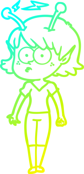 Bir insan tarafından çizilmiş bir uzaylı kız çizgi filmi.