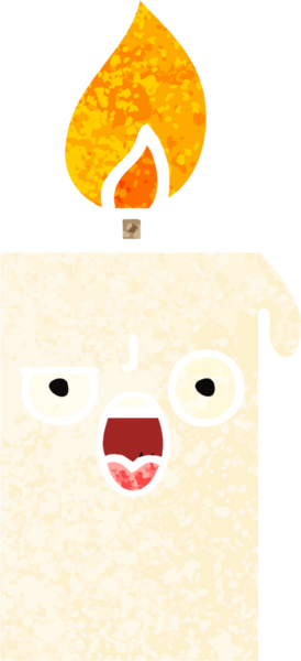 Bir insan tarafından çizilmiş yanan bir mumun retro çizim tarzı karikatürü