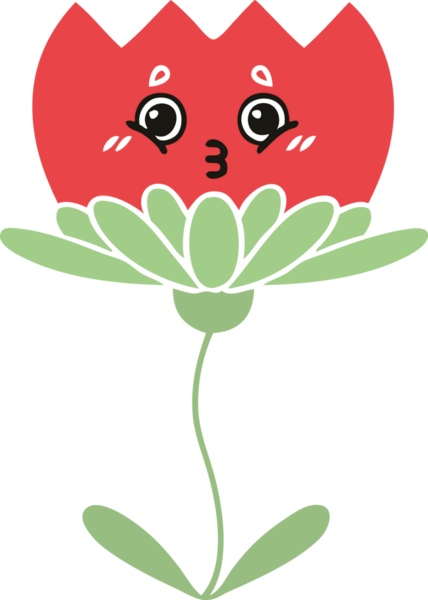 Bir insan tarafından çizilmiş bir çiçeğin düz renkli retro karikatürü