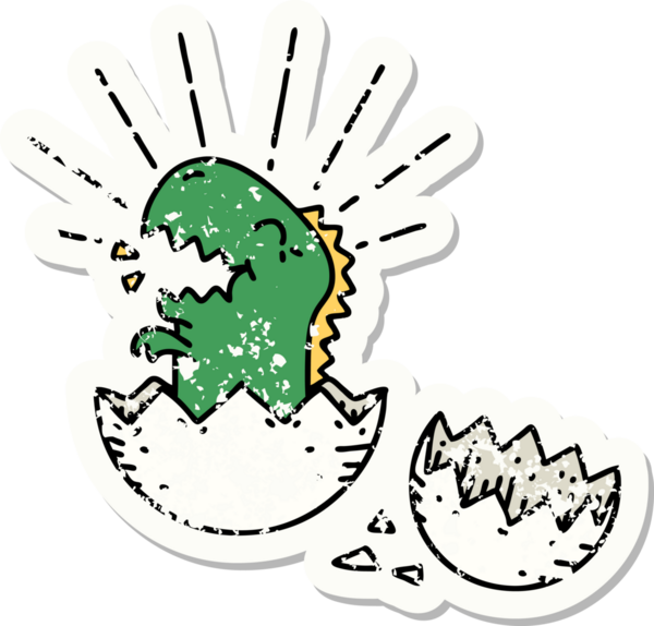 Bir insan tarafından çizilmiş eski bir dövme stili kuluçkaya yatmış dinozor.