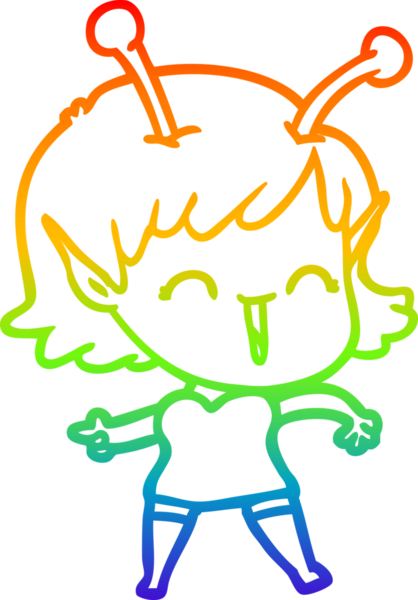 Gökkuşağı gradyan çizgi çizimi bir insan tarafından çizilmiş uzaylı bir kızın gülüşü.