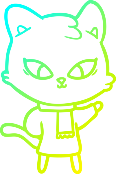 Bir insan tarafından çizilmiş bir çizgi film kedisinin soğuk gradyan çizgisi.