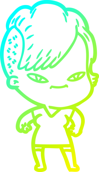 Hipster saç kesimi bir insan tarafından çizilmiş hoş bir çizgi film kızı çizimi.