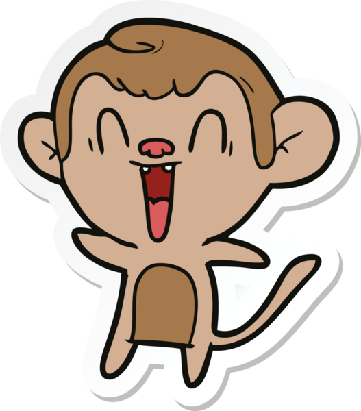 Bir insan tarafından çizilmiş gülen maymun çıkartması.