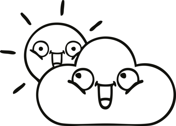 Bir insan tarafından çizilmiş güneş ışığı ve bulut çizimi