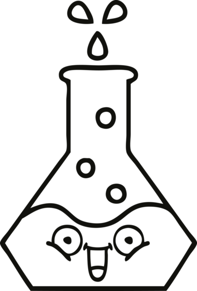 Bir insan tarafından çizilmiş bir bilim şişesinin çizgi çizimi.