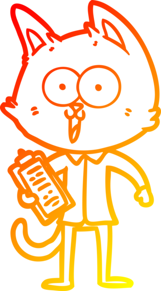 Bir insan tarafından çizilmiş gömlek ve kravat giyen komik bir çizgi film kedisinin sıcak çizgi çizimi