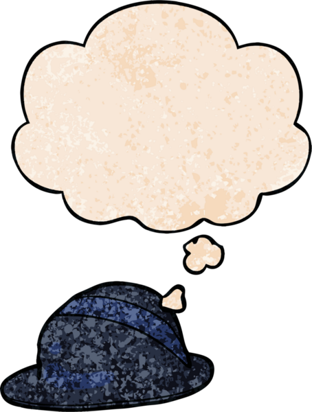 Bir insan tarafından çizilmiş grunge desenli düşünce baloncuklu çizgi film melon şapkası.