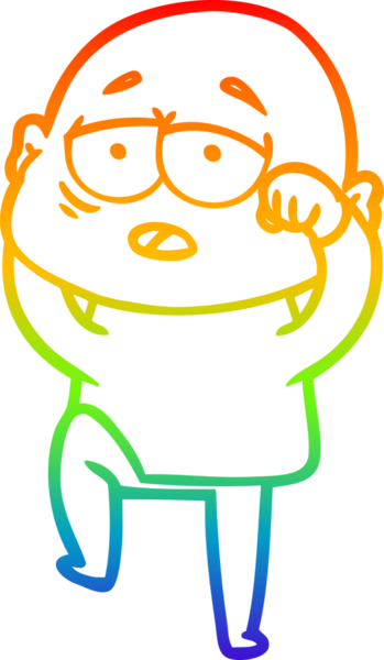 Gökkuşağı gradyan çizgi çizimi bir insan tarafından çizilmiş yorgun kel bir adam