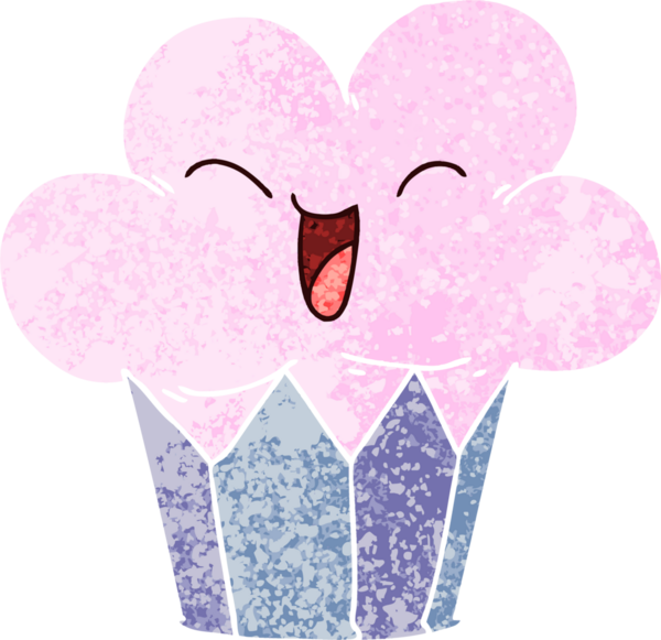 Bir insan tarafından çizilmiş garip çizim tarzı mutlu bir pasta.