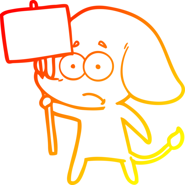 Bir insan tarafından çizilmiş protesto işaretli, belirsiz bir filin çizgi çizimi.