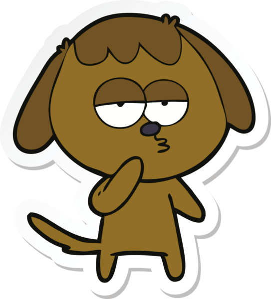 Bir insan tarafından çizilmiş yorgun bir köpeğin çıkartması.