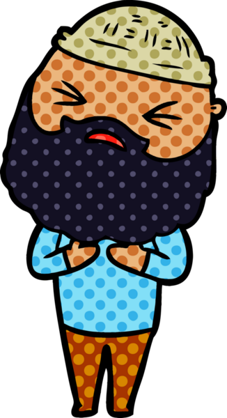 Bir insan tarafından çizilmiş sakallı bir çizgi film adamı.