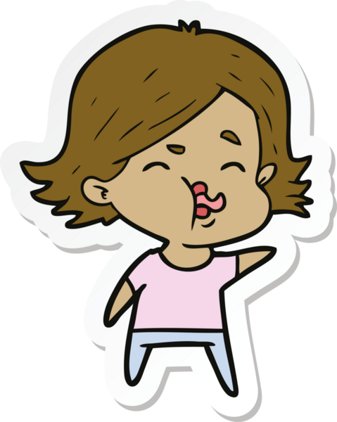 Bir insan tarafından çizilmiş bir karikatür kızının çıkartması.