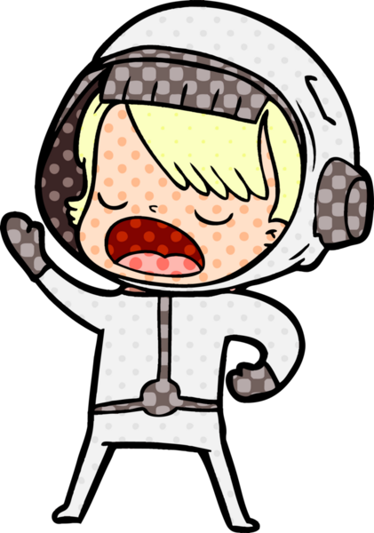 Bir insan tarafından çizilmiş konuşan astronot çizgi filmi.