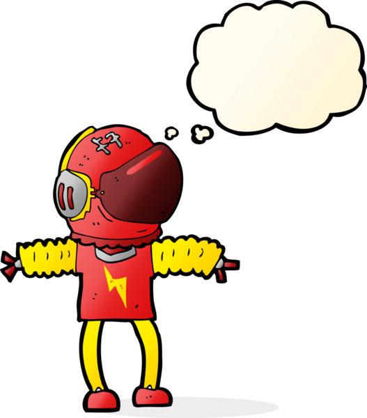 Bir insan tarafından çizilmiş düşünce baloncuklu astronot.