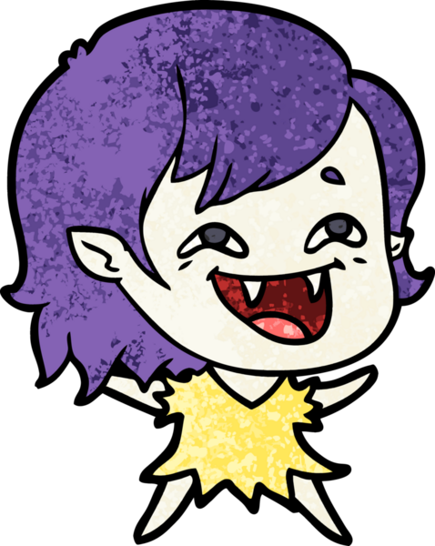 Bir insan tarafından çizilmiş gülen vampir kız çizgi filmi.