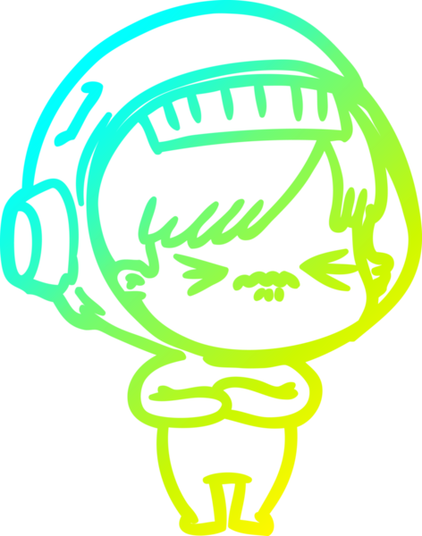 Bir insan tarafından çizilmiş soğuk gradyan çizgili astronot kadın çizimi.