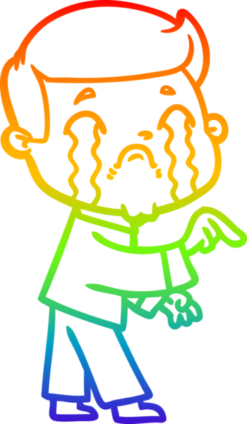 Gökkuşağı gradyan çizimi bir insan tarafından çizilmiş ağlayan bir karikatür adamı çiziyor.