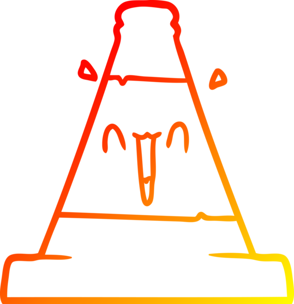 Bir insan tarafından çizilmiş çizgi film trafik konisinin sıcak gradyan çizimi