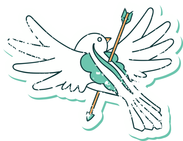 Bir insan tarafından çizilmiş ok ile delinmiş güvercin desenli dövme stili.