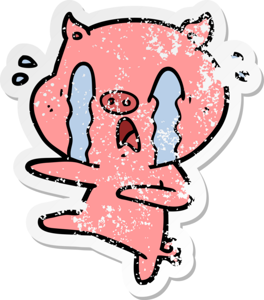 Bir insan tarafından çizilmiş ağlayan domuz çizgi filminin hüzünlü çıkartması.