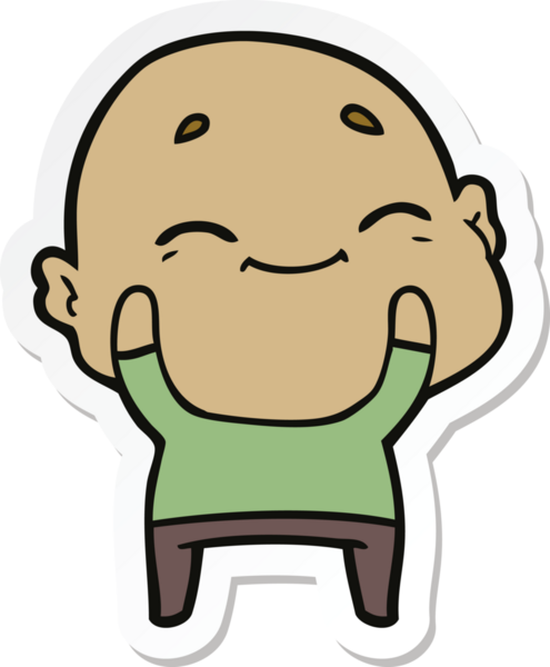 Bir insan tarafından çizilmiş mutlu kel bir adamın çıkartması.