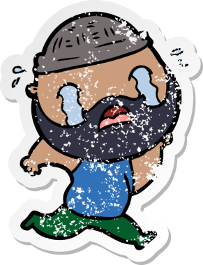 Bir insan tarafından çizilmiş ağlayan sakallı bir adamın sıkıntılı çıkartması.