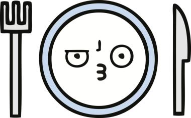 Bir insan tarafından çizilmiş yemek tabağı karikatürü.