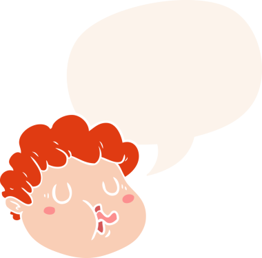 bir insan tarafından çizilmiş eski tarz konuşma baloncuğu olan erkek yüzü.