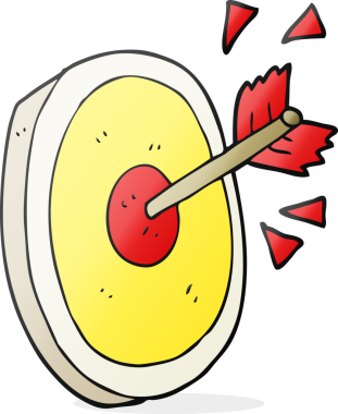 Bir insan tarafından çizilen serbest çizim çizgi film oku hedefi vuruyor.