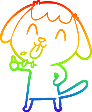 Gökkuşağı gradyan çizimi. Bir insan tarafından çizilmiş şirin bir köpek çizimi.