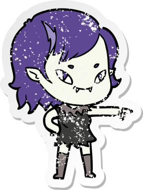 Bir insan tarafından çizilmiş, karikatür dostu vampir bir kızın sıkıntılı çıkartması.