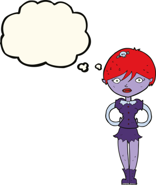 Bir insan tarafından çizilmiş düşünce balonlu güzel vampir kız çizgi filmi.