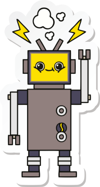 Bir insan tarafından çizilmiş şirin, mutlu bir robotun çıkartması.