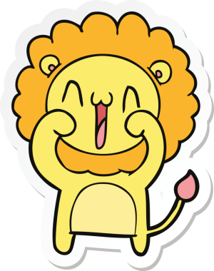 Bir insan tarafından çizilmiş mutlu bir aslanın çıkartması.