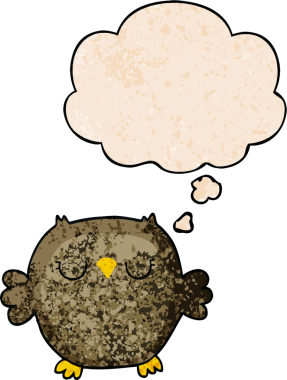 bir insan tarafından çizilmiş grunge doku biçiminde düşünce baloncuğu olan çizgi film baykuşu