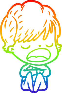 Gökkuşağı gradyan çizgi çizimi bir insan tarafından çizilmiş bir karikatür kadın