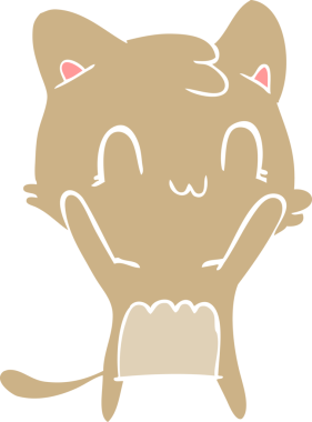 Bir insan tarafından çizilmiş düz renkli çizgi film mutlu kedi.