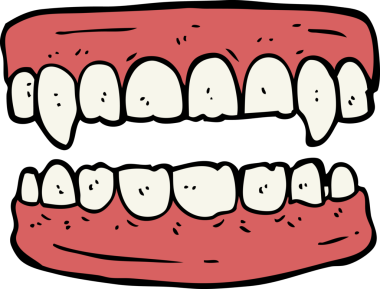 Bir insan tarafından çizilmiş vampir dişleri.