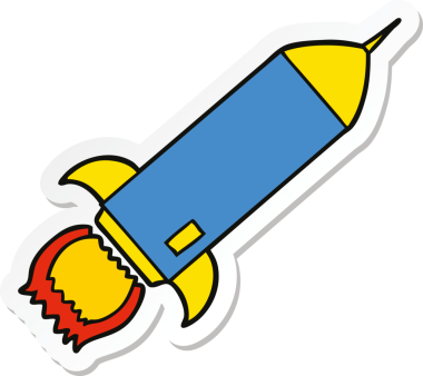 Bir insan tarafından çizilmiş bir roketin çıkartması.