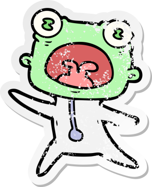 Bir çizgi filmin sıkıntılı çıkartması. Bir insan tarafından çizilmiş garip bir uzaylı.